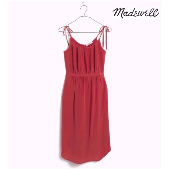 Madewell 100% Berry Silk Tie Shoulder Camisole Dress w/Pockets - Picture 3 of 11